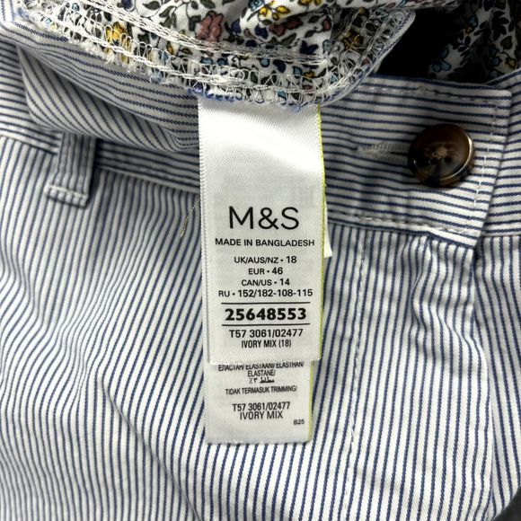 M&S‎ shorts womens 18 blue white stripe Chino cotton blend - Picture 9 of 15